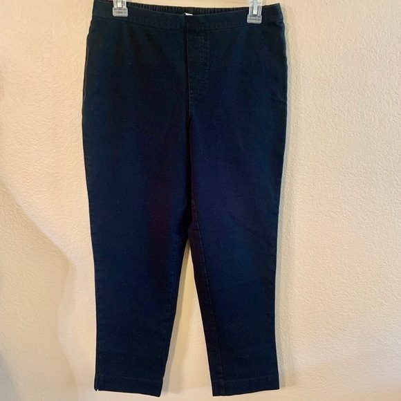 Isaac Mizrahi Live! Pants Sz 8 Black Cotton Rayon Spandex Ankle Length Side Slit - Picture 2 of 12